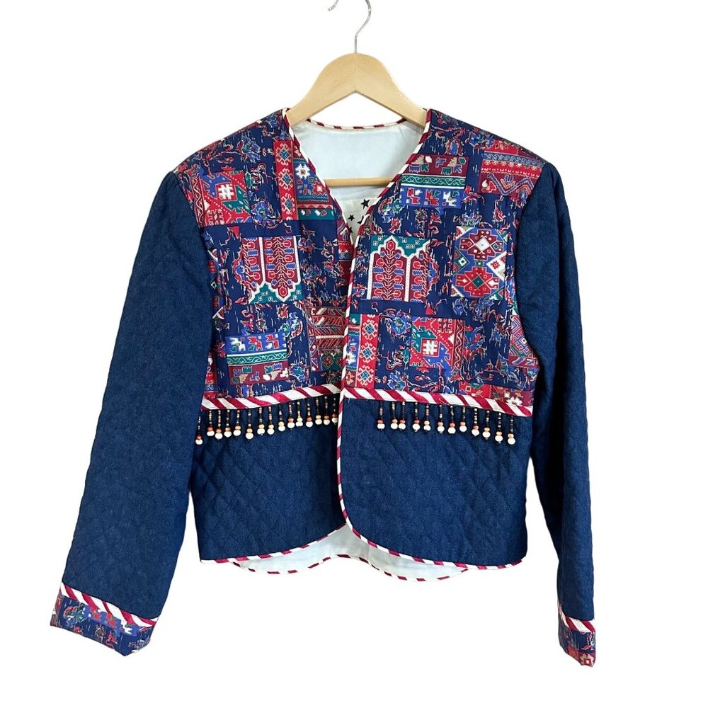 Vintage Marie Studer Designs Jacket Women Size Medium Quilted Southwestern Aztec